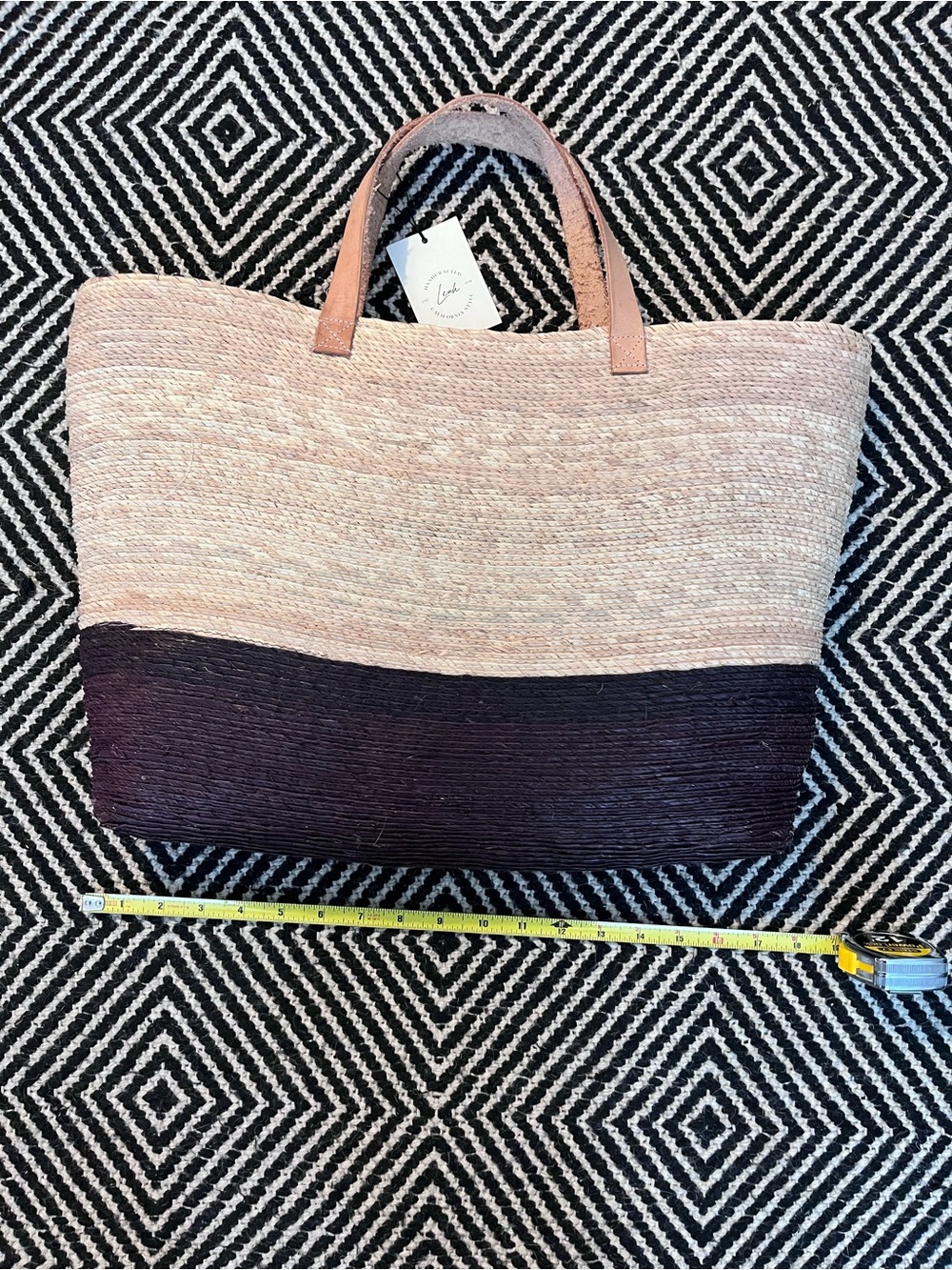 Two-Tone Pink and Dark Brown Woven Tote Bag
